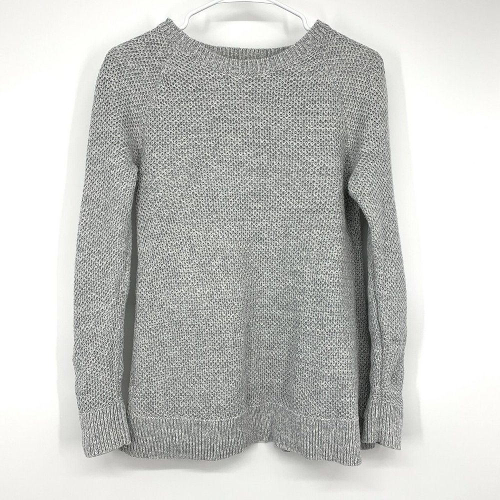 Ann Taylor LOFT Sweater Gray Pullover Knit Crew Neck Split Back - Picture 1 of 9